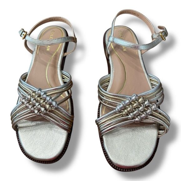Cole Haan Jitney Knot Metallic Sandals Gold Silver Flats W30228 Women’s Size 9B - Picture 1 of 10